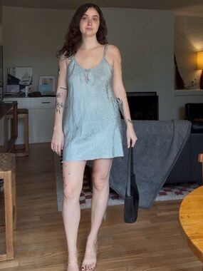 Vintage Light Blue Satin Slip Dress